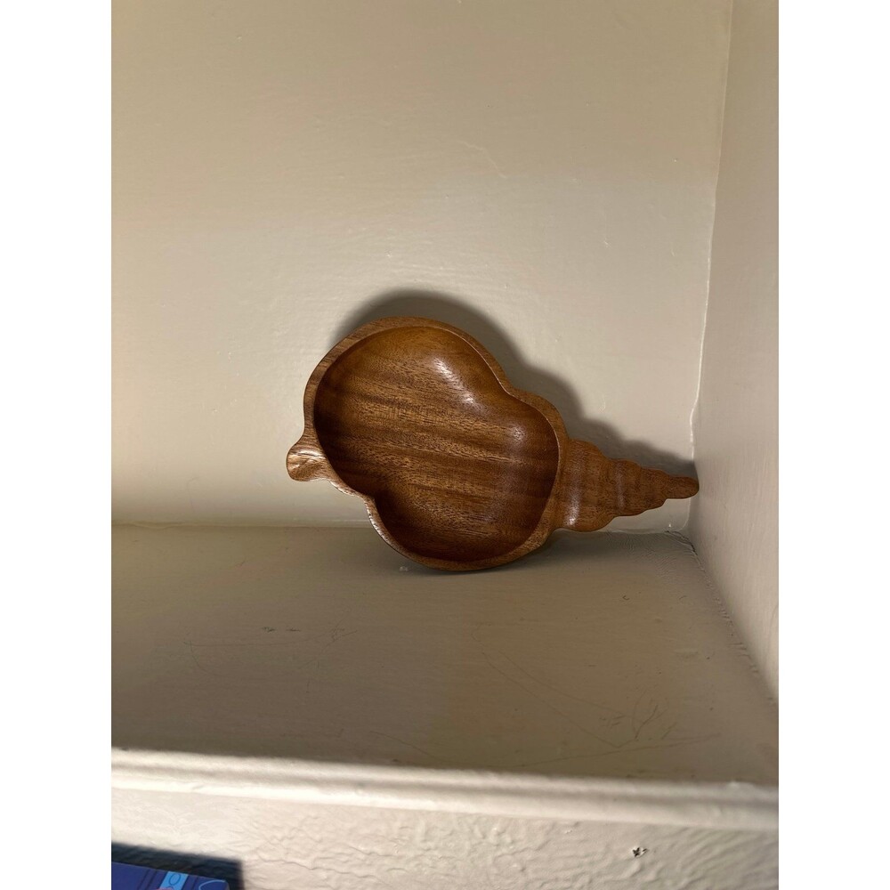 Vintage Wooden Conch Shell Shaped Bowl